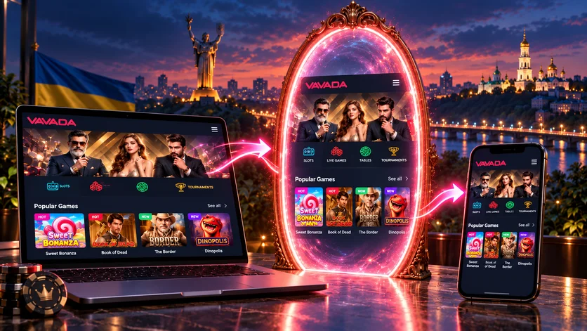 Той самий інтерфейс Vavada на ноутбуці, дзеркалі та смартфоні